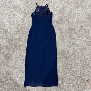 VTG Scott McClintock Blue Sequined Back Zip Sleeveless Formal Maxi Dress US 8